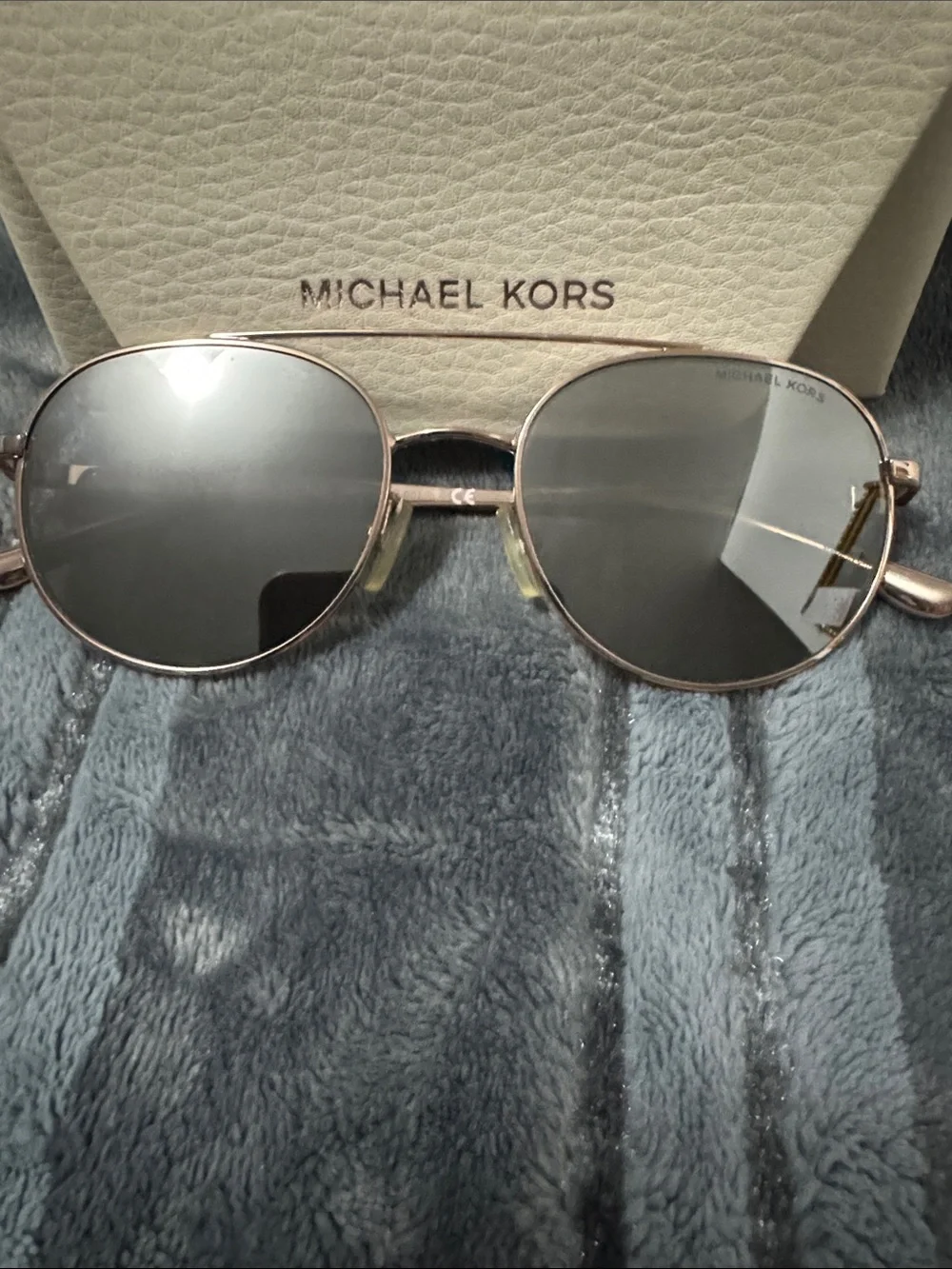 Michael Kors Round Metal Sunglasses in Rose Gold with Dark Gray Lenses